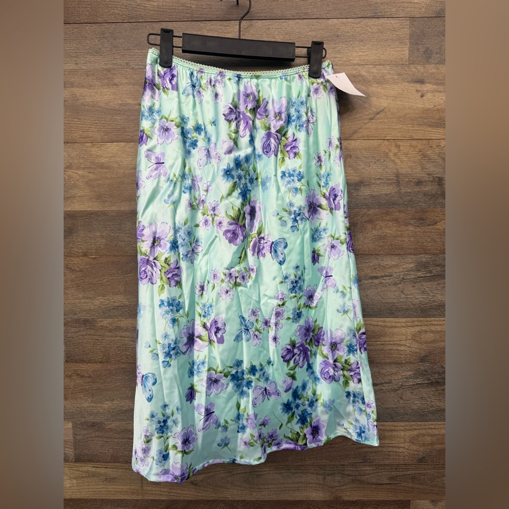 NWT Vintage Seafoam Mint Purple Cherokee Floral Midi Skirt
